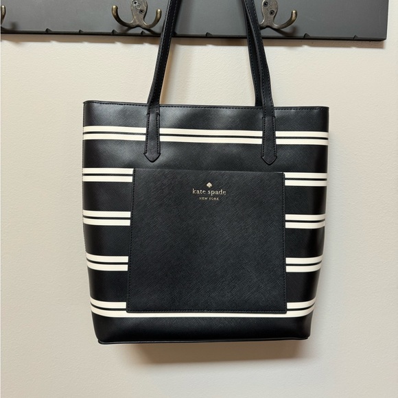 Kate Spade Black with Ivory Stripe Leather Daily Tote - Picture 1 of 6